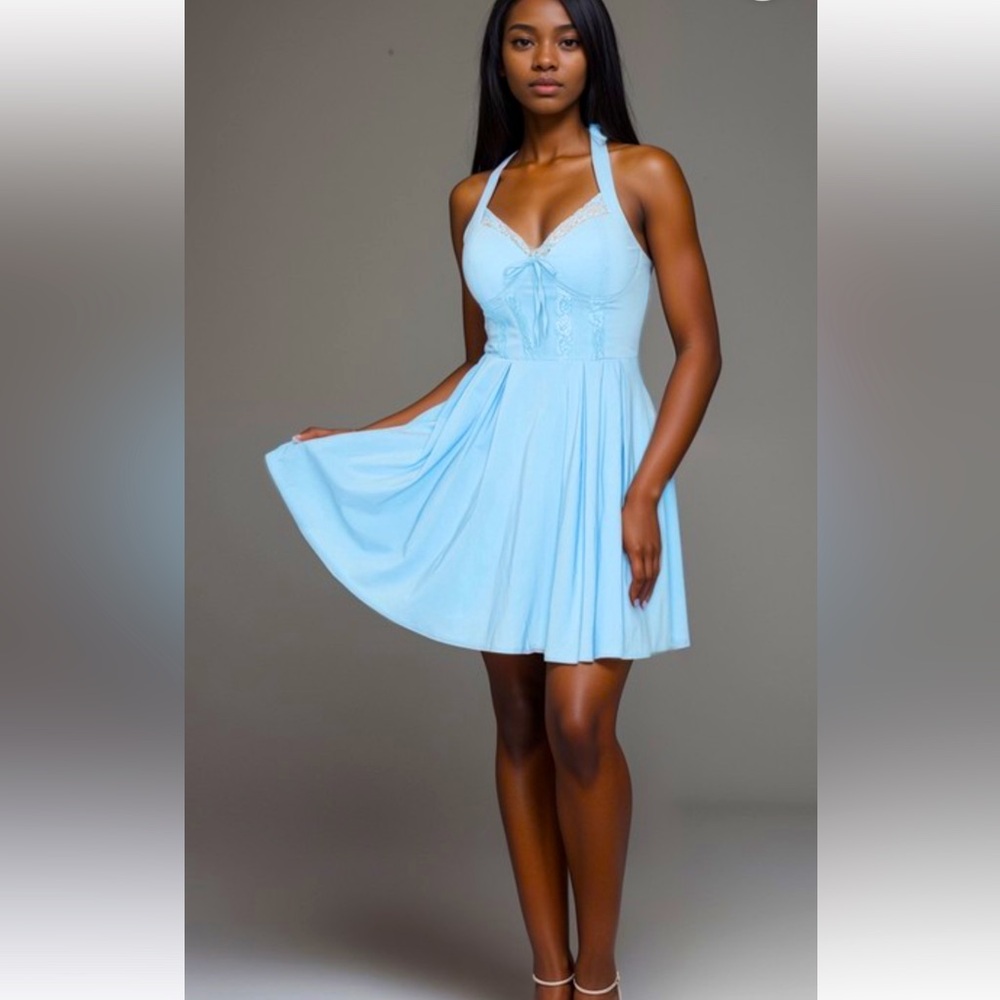 #113 sky blue corset Halter Dress